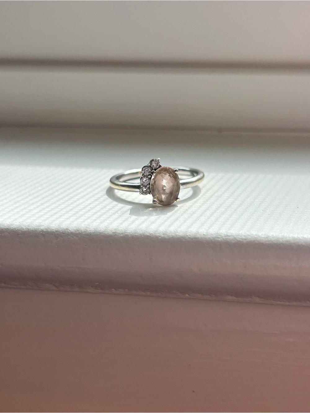 Mejuri white gold Ring with Oval Morganite and diamond accents